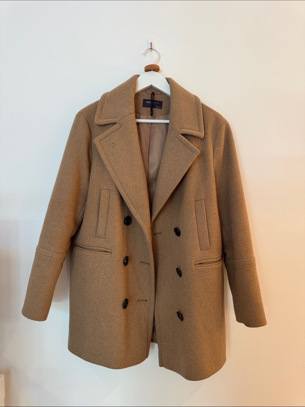 Marks & Spencer Camel Double-Breasted Pea Coat
